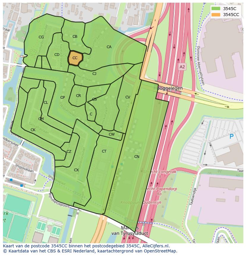 Afbeelding van het postcodegebied 3545 CC op de kaart.