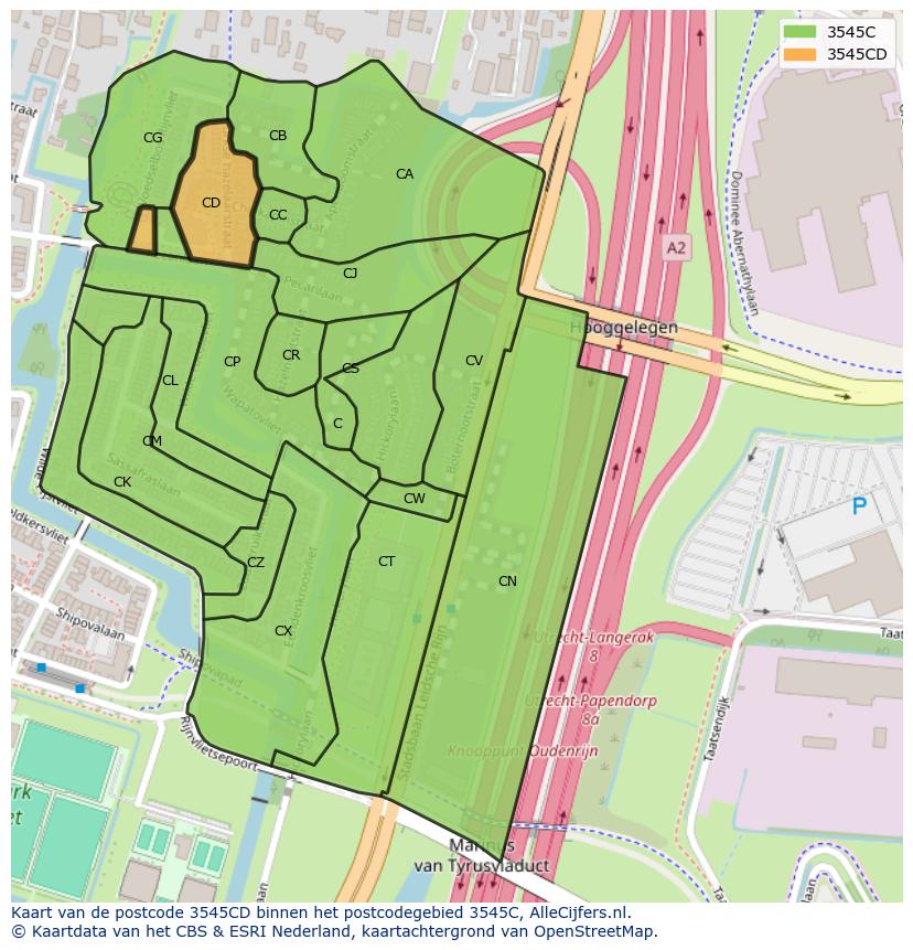 Afbeelding van het postcodegebied 3545 CD op de kaart.