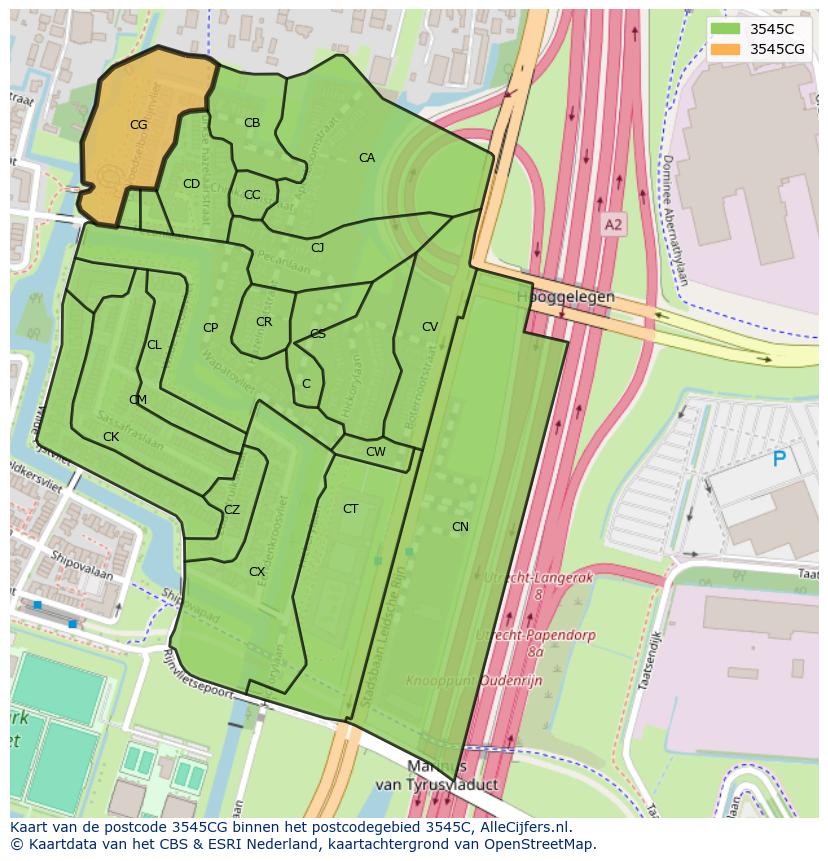 Afbeelding van het postcodegebied 3545 CG op de kaart.