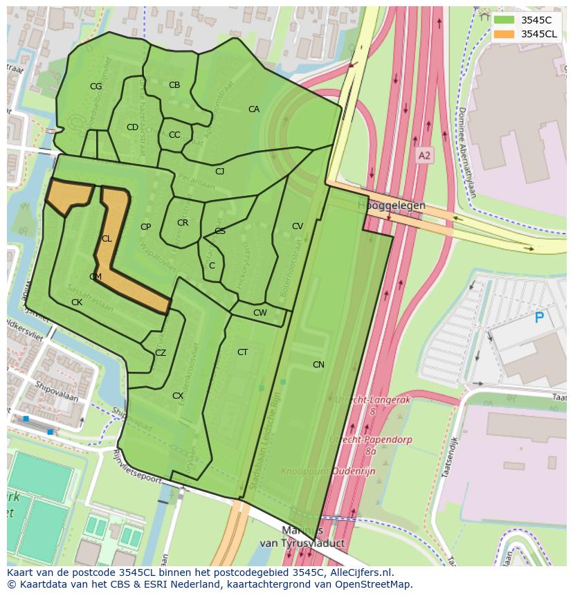 Afbeelding van het postcodegebied 3545 CL op de kaart.