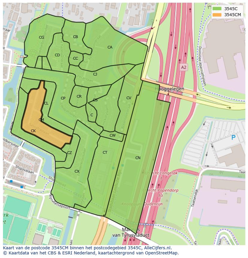 Afbeelding van het postcodegebied 3545 CM op de kaart.