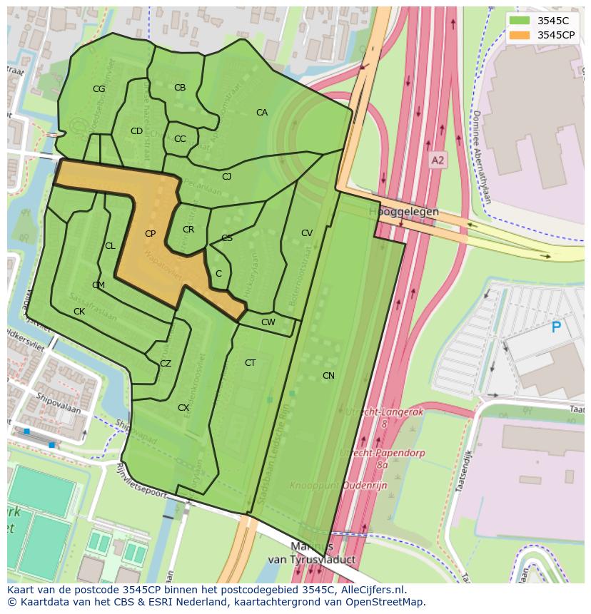 Afbeelding van het postcodegebied 3545 CP op de kaart.