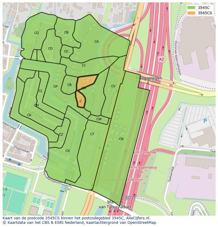 Afbeelding van het postcodegebied 3545 CS op de kaart.