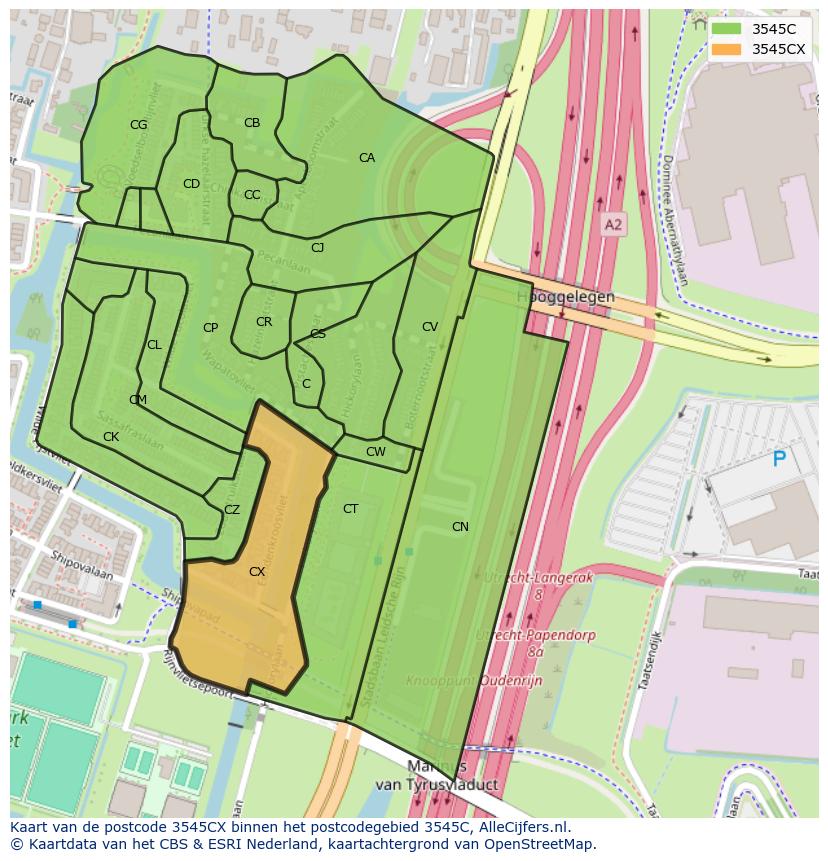 Afbeelding van het postcodegebied 3545 CX op de kaart.
