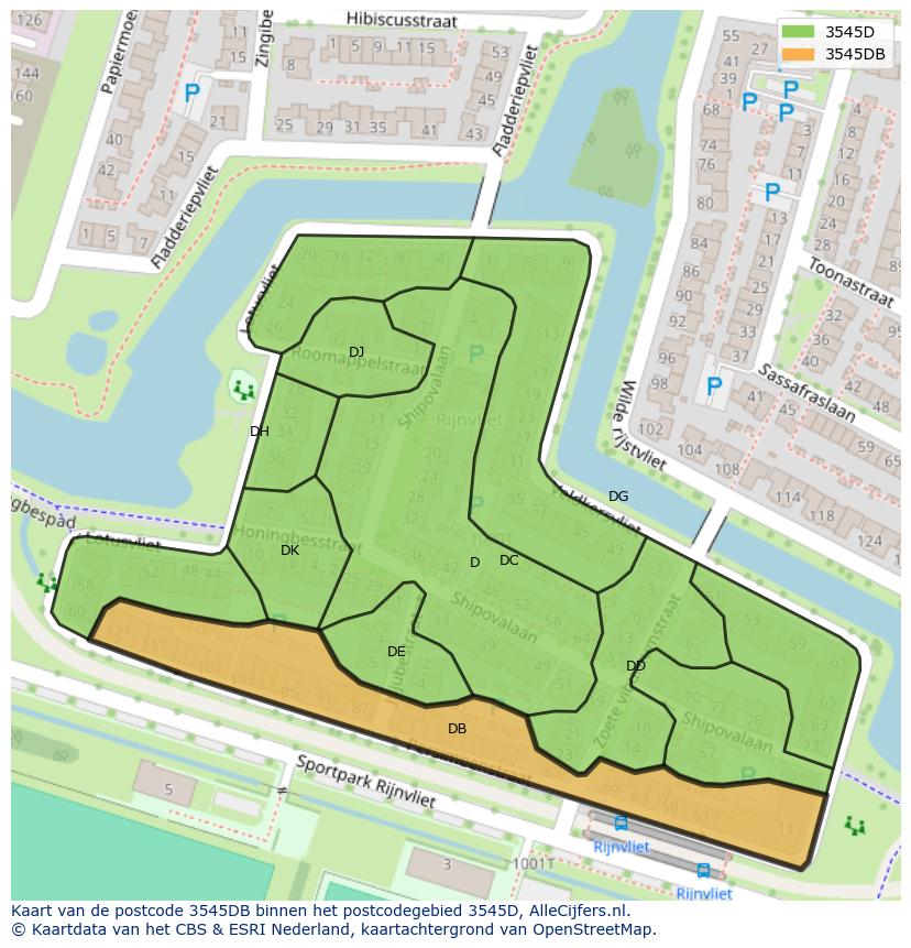 Afbeelding van het postcodegebied 3545 DB op de kaart.