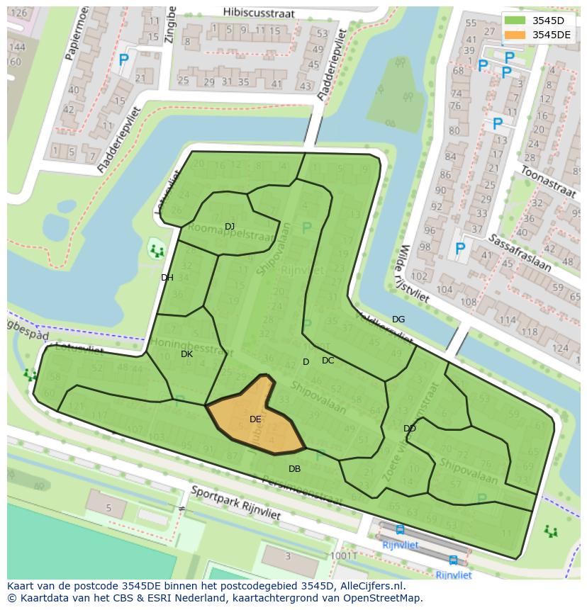Afbeelding van het postcodegebied 3545 DE op de kaart.