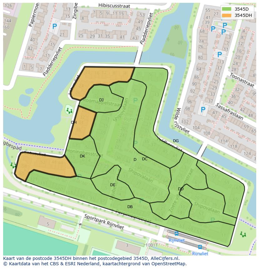 Afbeelding van het postcodegebied 3545 DH op de kaart.