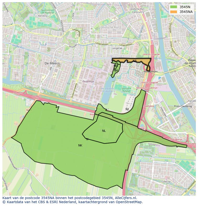 Afbeelding van het postcodegebied 3545 NA op de kaart.