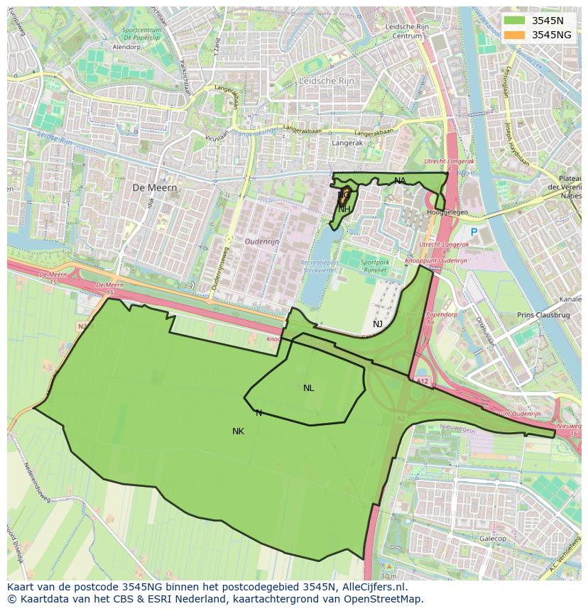 Afbeelding van het postcodegebied 3545 NG op de kaart.