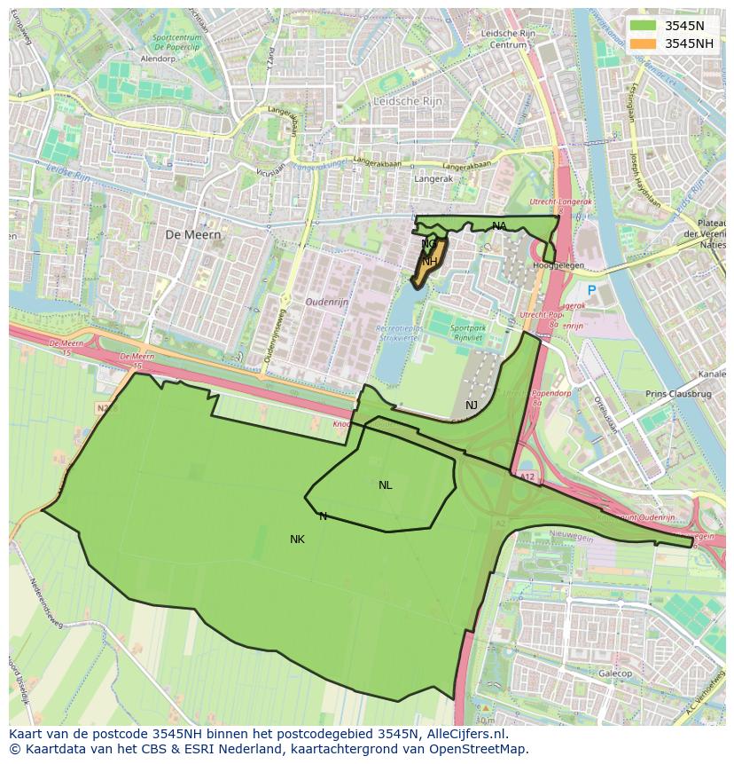 Afbeelding van het postcodegebied 3545 NH op de kaart.