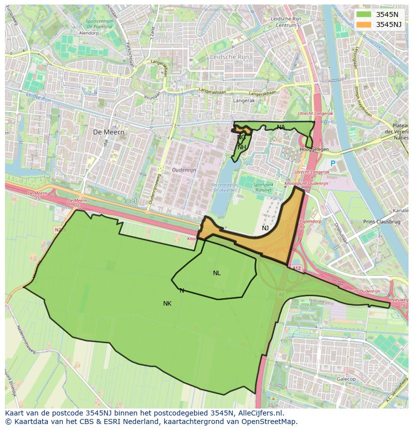 Afbeelding van het postcodegebied 3545 NJ op de kaart.
