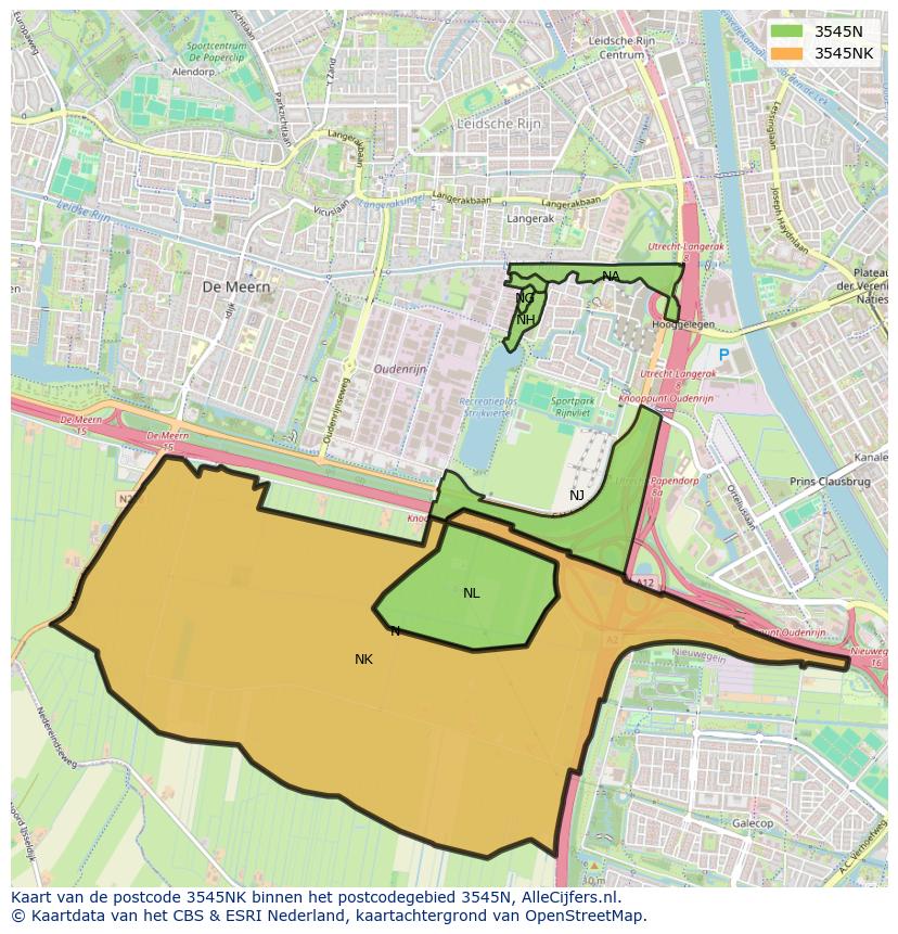 Afbeelding van het postcodegebied 3545 NK op de kaart.