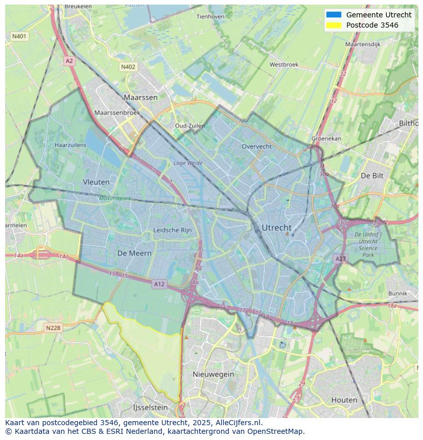 Afbeelding van het postcodegebied 3546 op de kaart.
