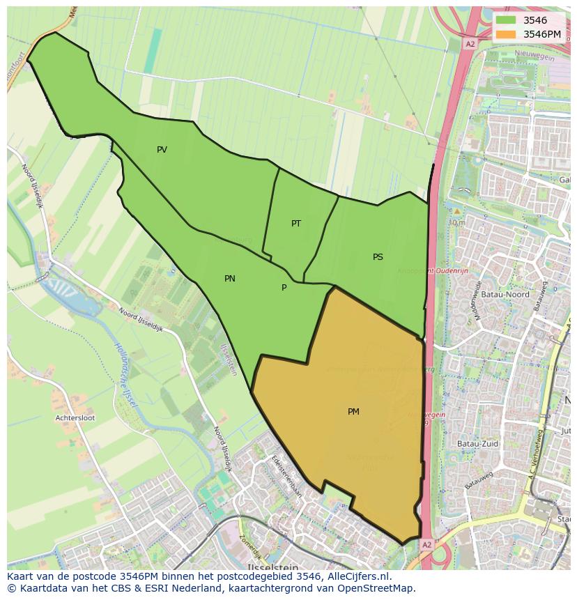 Afbeelding van het postcodegebied 3546 PM op de kaart.