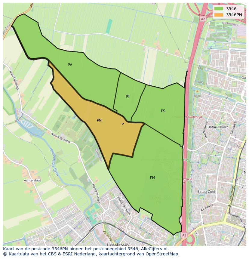 Afbeelding van het postcodegebied 3546 PN op de kaart.
