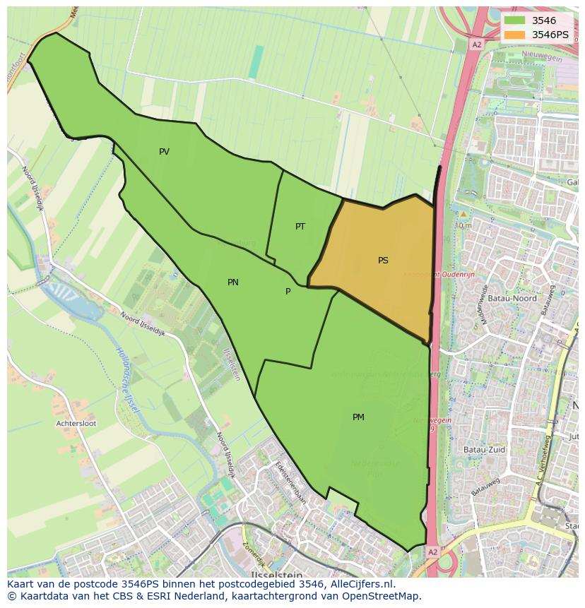 Afbeelding van het postcodegebied 3546 PS op de kaart.