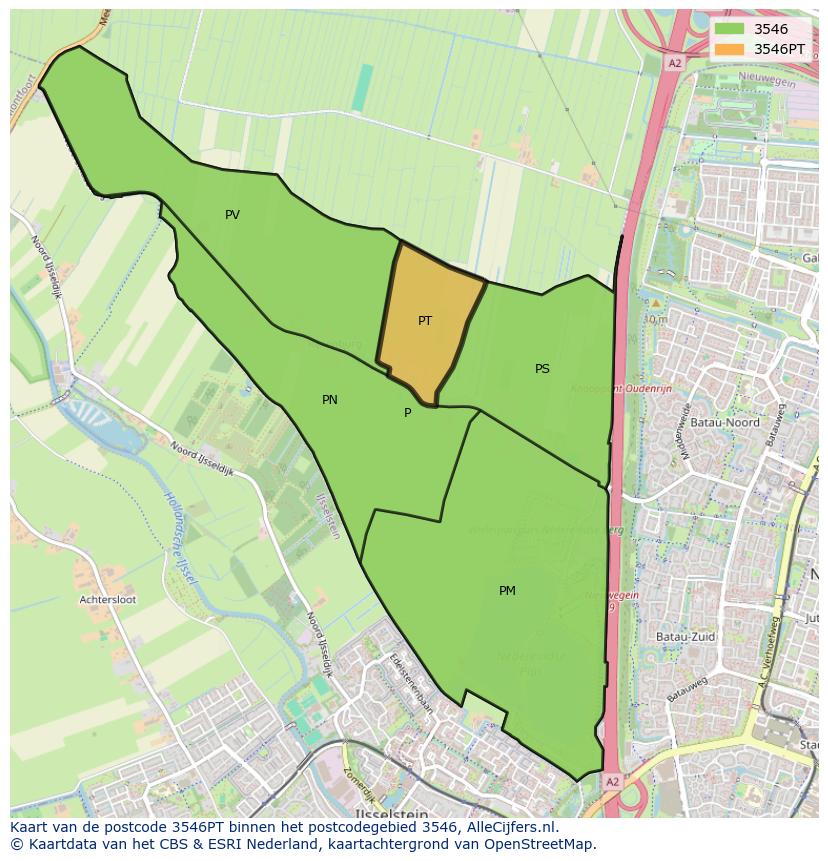 Afbeelding van het postcodegebied 3546 PT op de kaart.