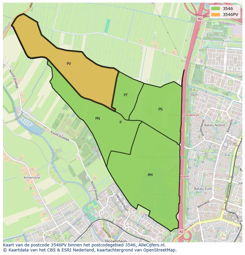 Afbeelding van het postcodegebied 3546 PV op de kaart.