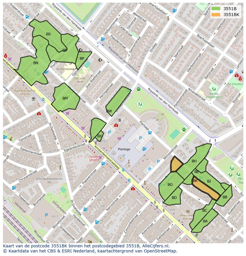 Afbeelding van het postcodegebied 3551 BK op de kaart.