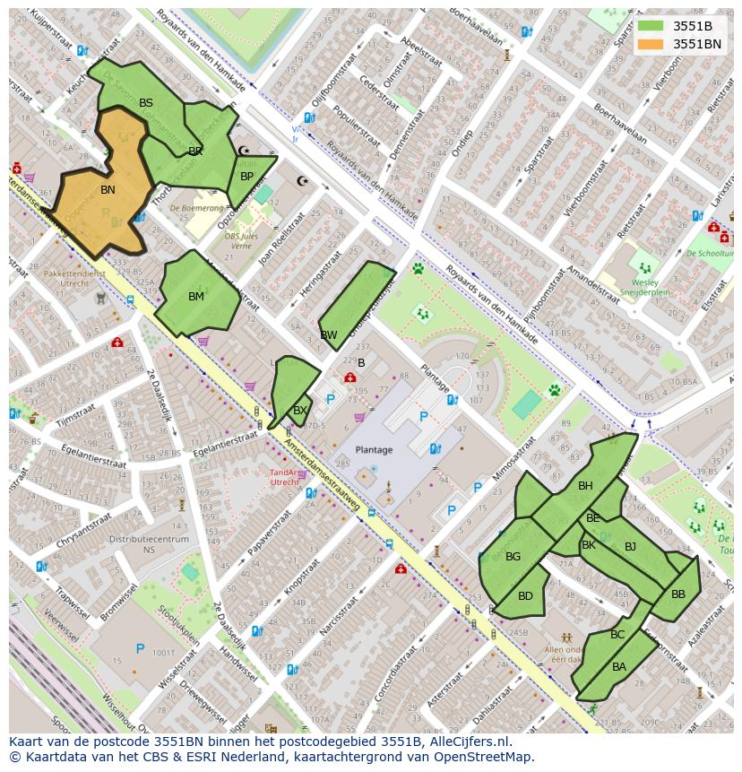 Afbeelding van het postcodegebied 3551 BN op de kaart.
