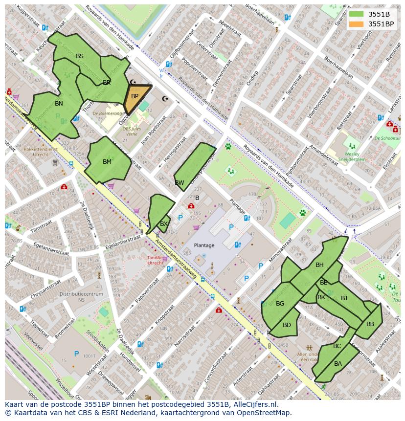 Afbeelding van het postcodegebied 3551 BP op de kaart.