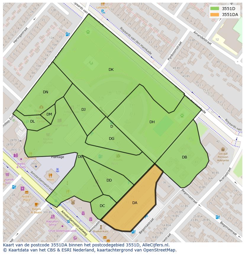 Afbeelding van het postcodegebied 3551 DA op de kaart.
