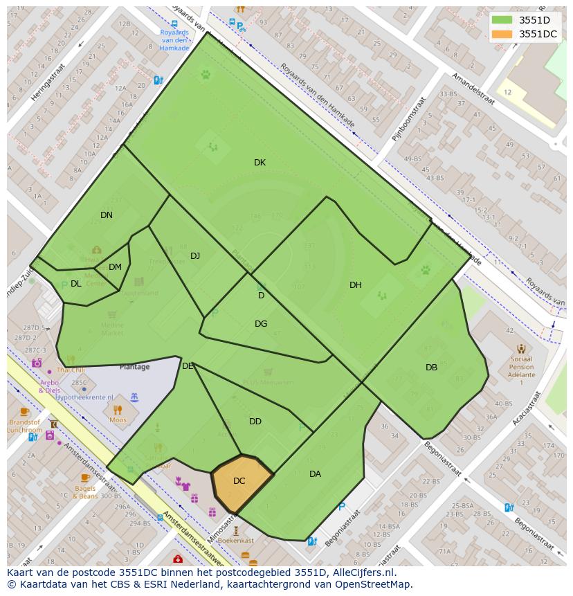 Afbeelding van het postcodegebied 3551 DC op de kaart.