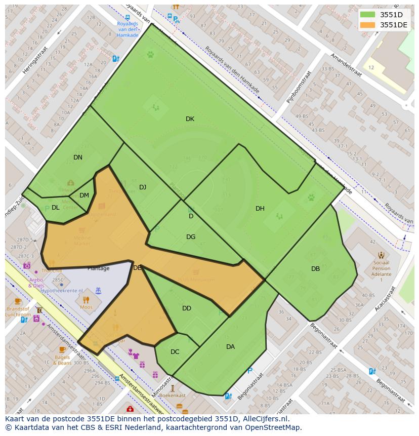 Afbeelding van het postcodegebied 3551 DE op de kaart.