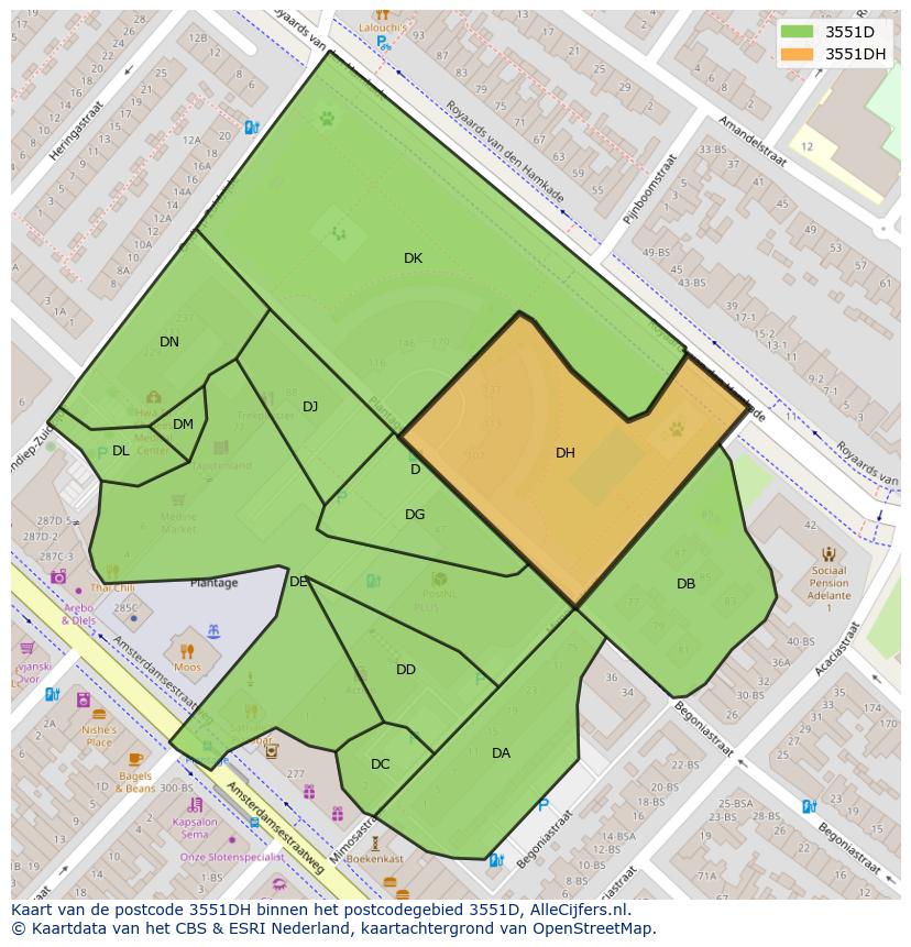Afbeelding van het postcodegebied 3551 DH op de kaart.