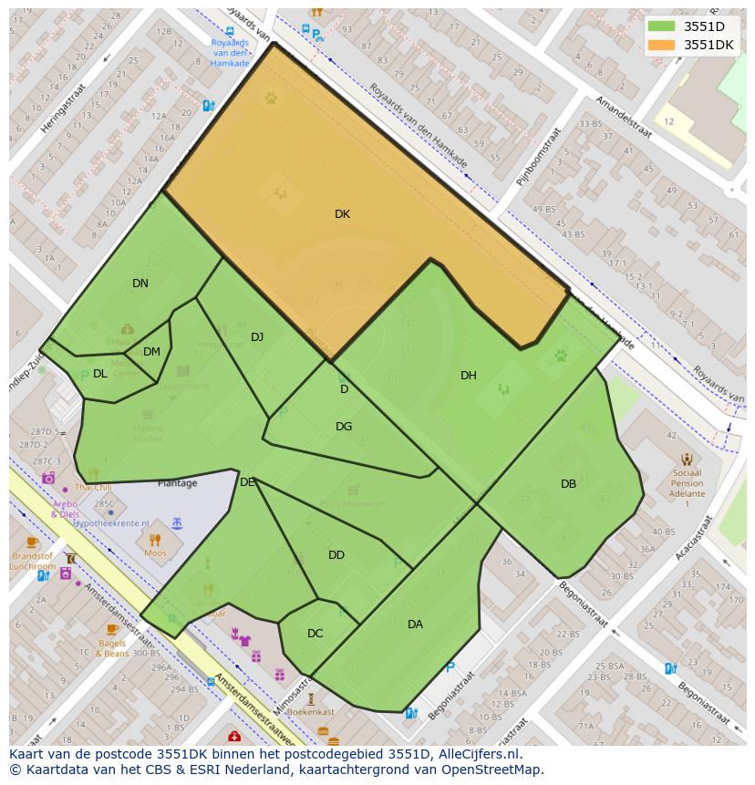 Afbeelding van het postcodegebied 3551 DK op de kaart.