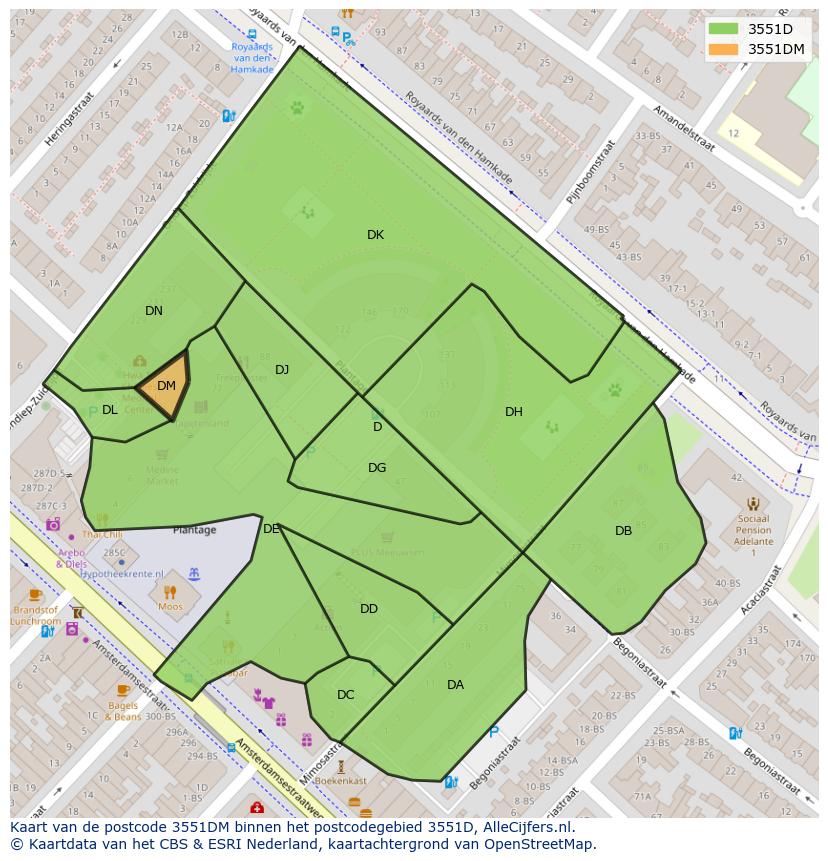 Afbeelding van het postcodegebied 3551 DM op de kaart.