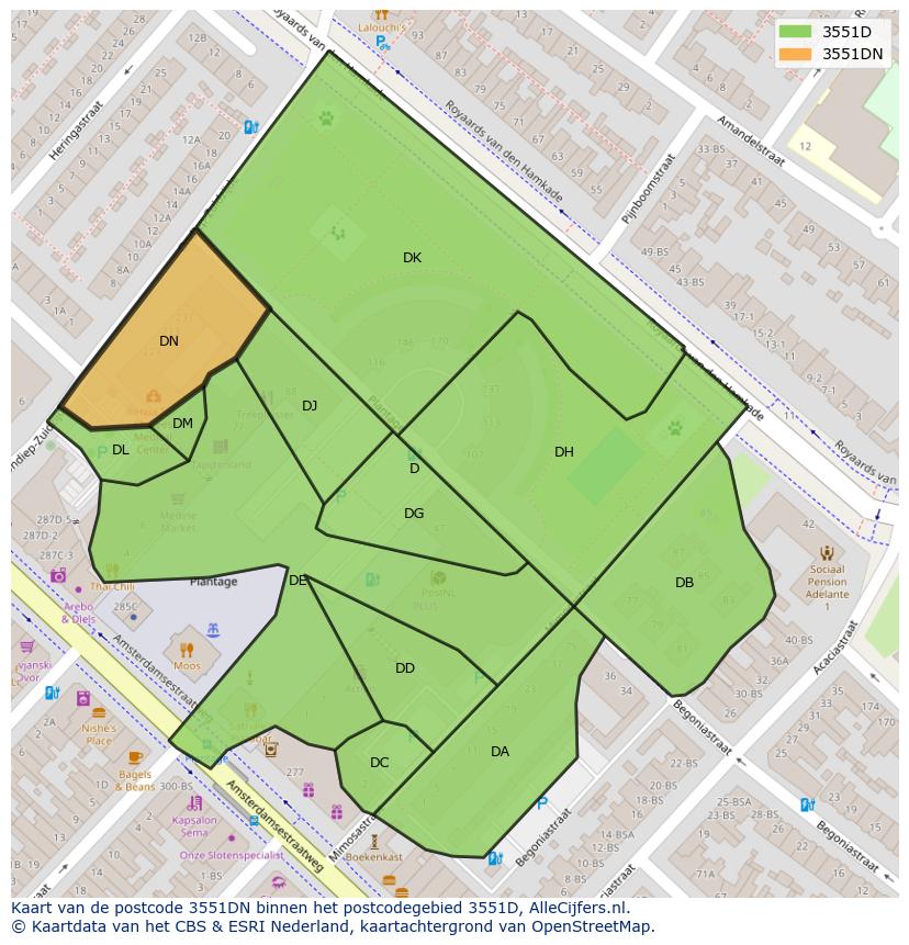 Afbeelding van het postcodegebied 3551 DN op de kaart.