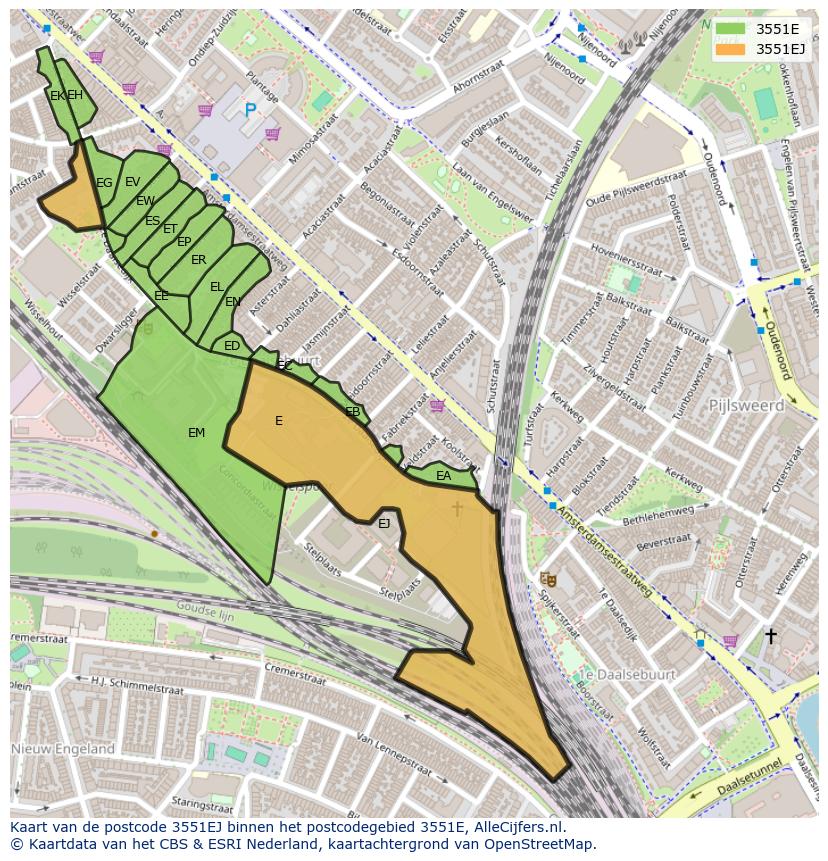 Afbeelding van het postcodegebied 3551 EJ op de kaart.