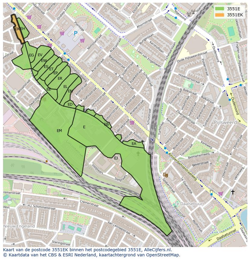 Afbeelding van het postcodegebied 3551 EK op de kaart.