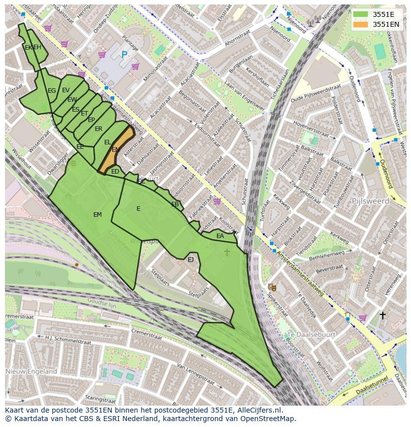 Afbeelding van het postcodegebied 3551 EN op de kaart.