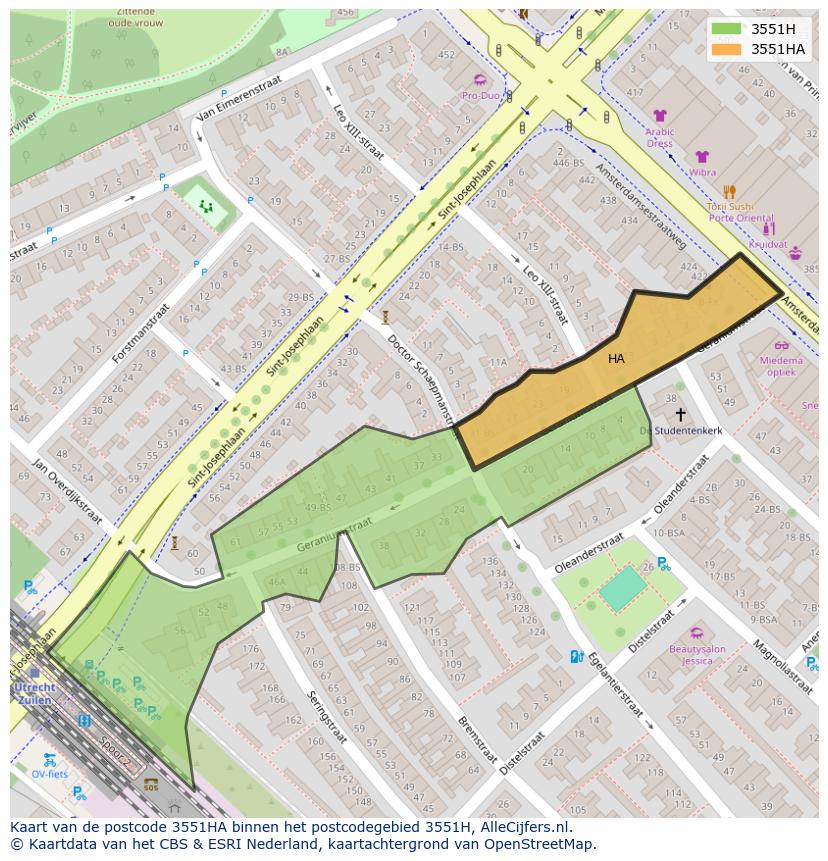 Afbeelding van het postcodegebied 3551 HA op de kaart.