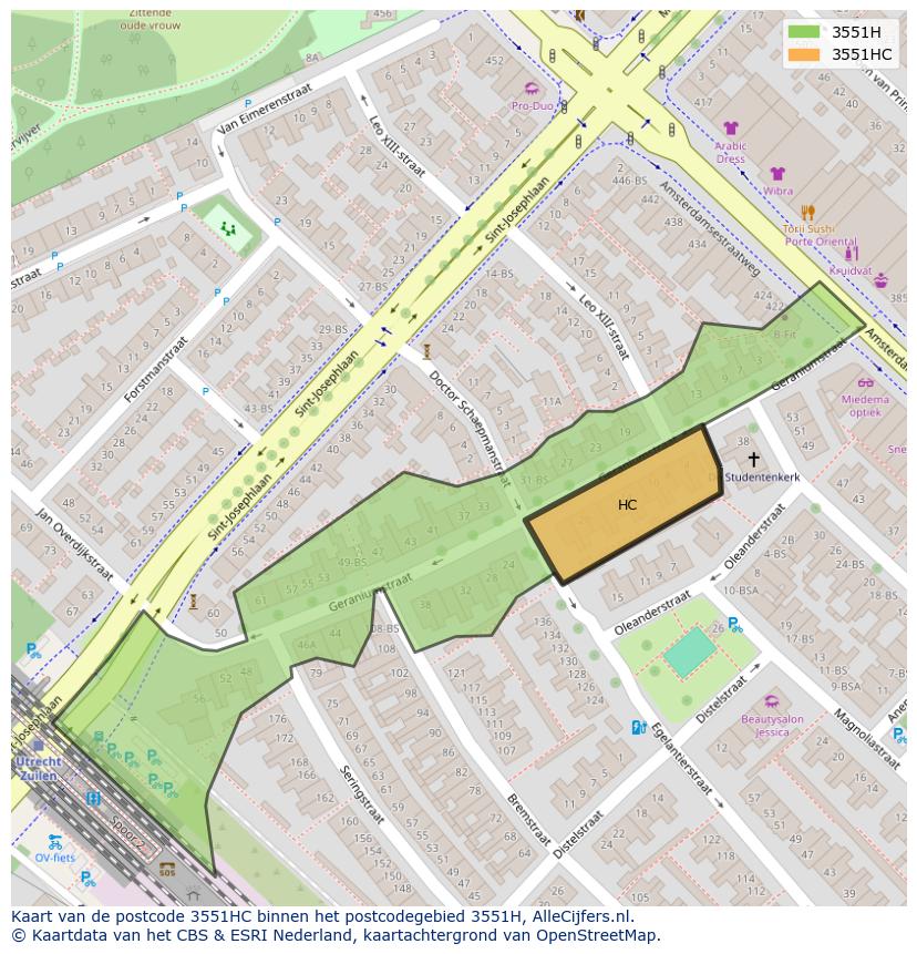 Afbeelding van het postcodegebied 3551 HC op de kaart.
