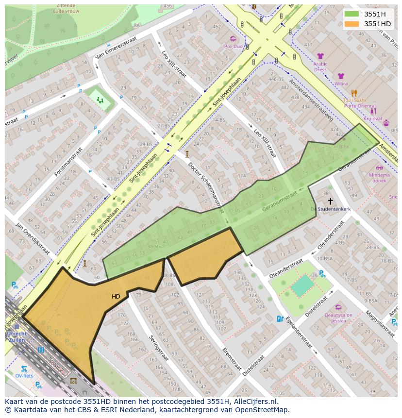 Afbeelding van het postcodegebied 3551 HD op de kaart.