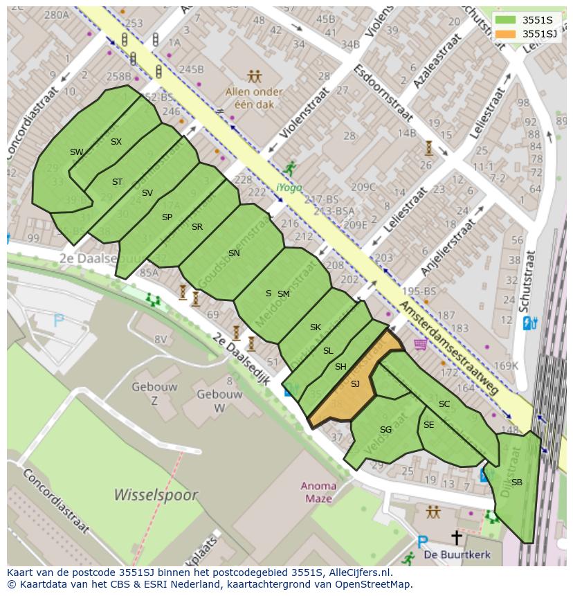 Afbeelding van het postcodegebied 3551 SJ op de kaart.