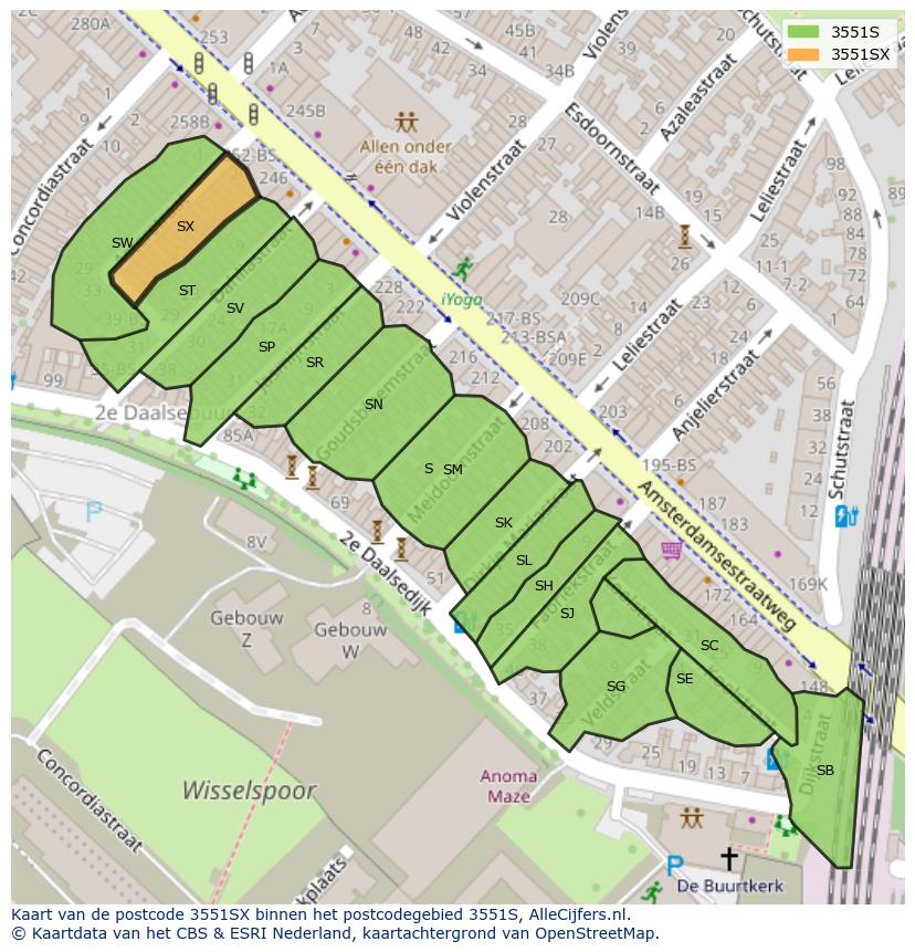 Afbeelding van het postcodegebied 3551 SX op de kaart.