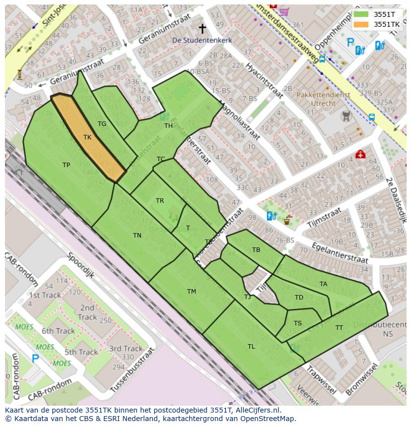 Afbeelding van het postcodegebied 3551 TK op de kaart.