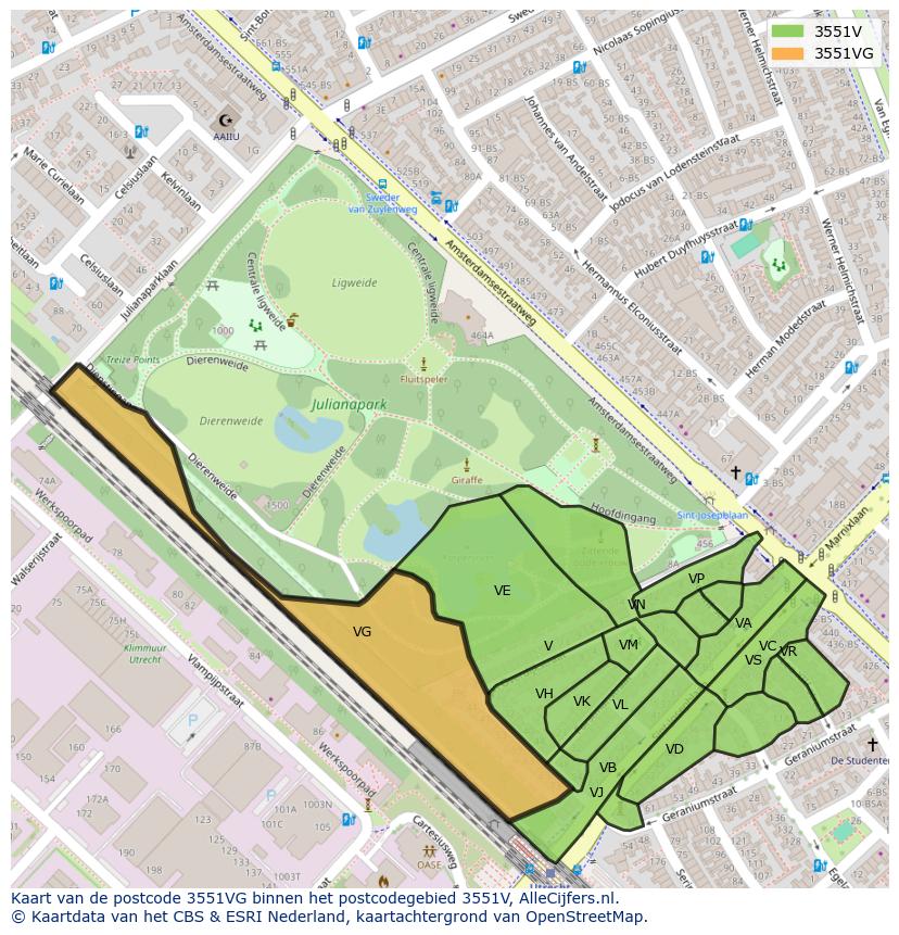 Afbeelding van het postcodegebied 3551 VG op de kaart.