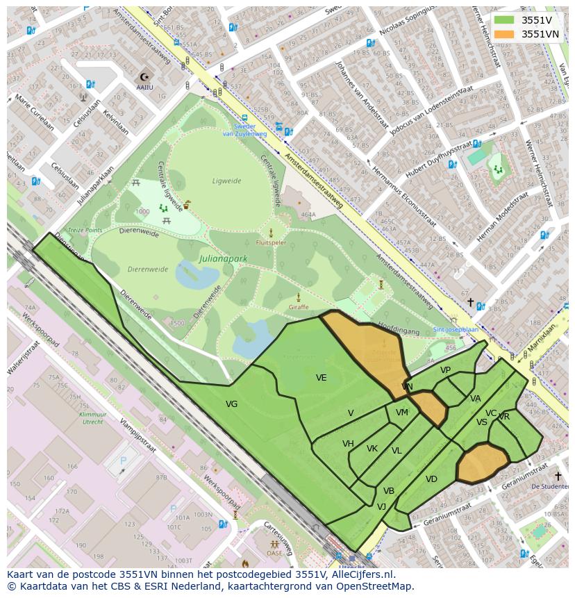 Afbeelding van het postcodegebied 3551 VN op de kaart.