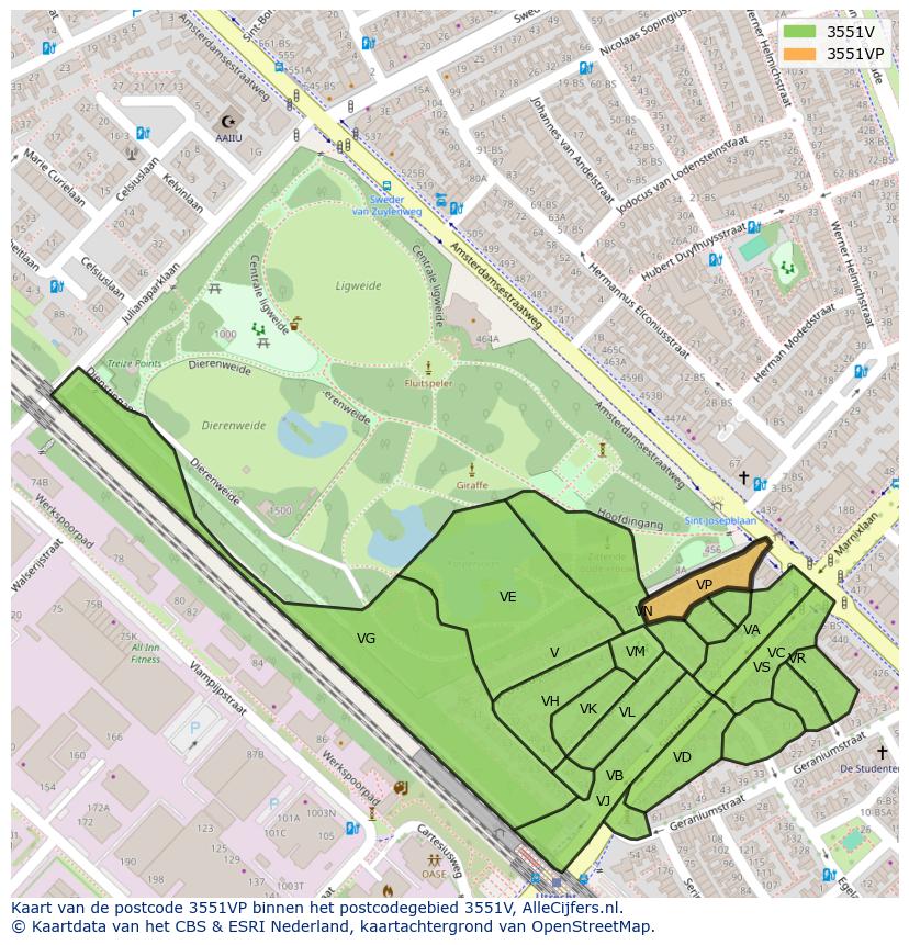 Afbeelding van het postcodegebied 3551 VP op de kaart.