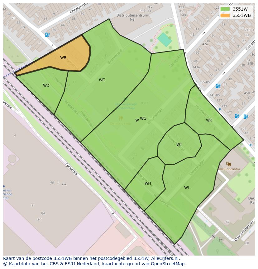 Afbeelding van het postcodegebied 3551 WB op de kaart.