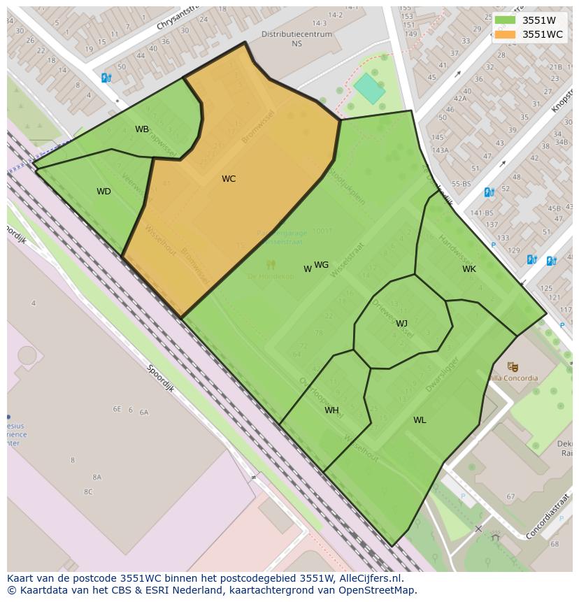 Afbeelding van het postcodegebied 3551 WC op de kaart.