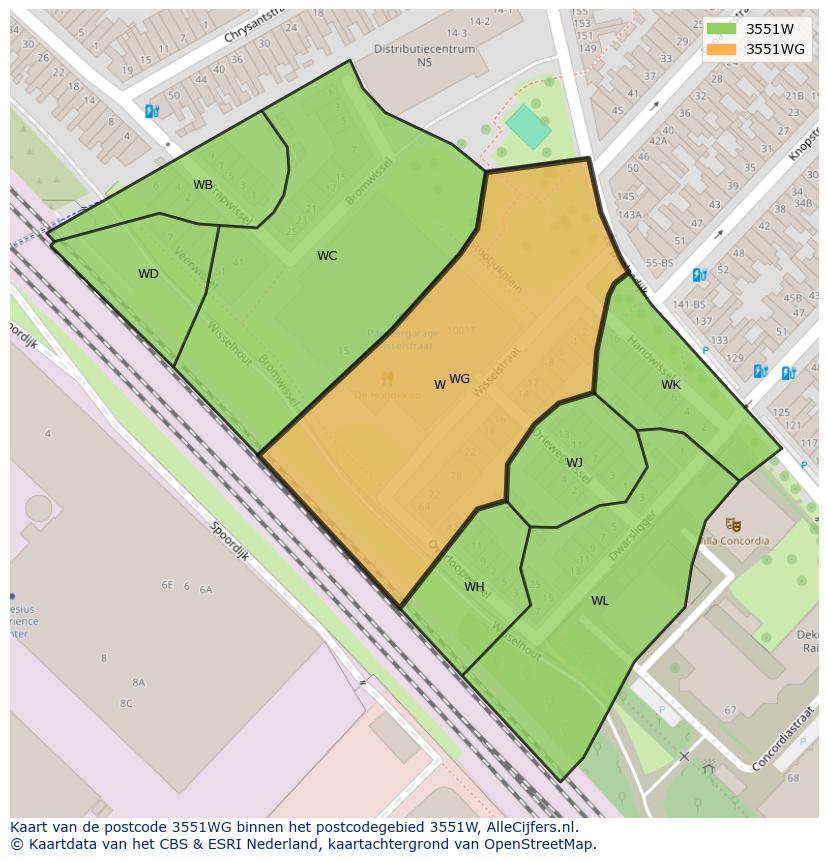Afbeelding van het postcodegebied 3551 WG op de kaart.