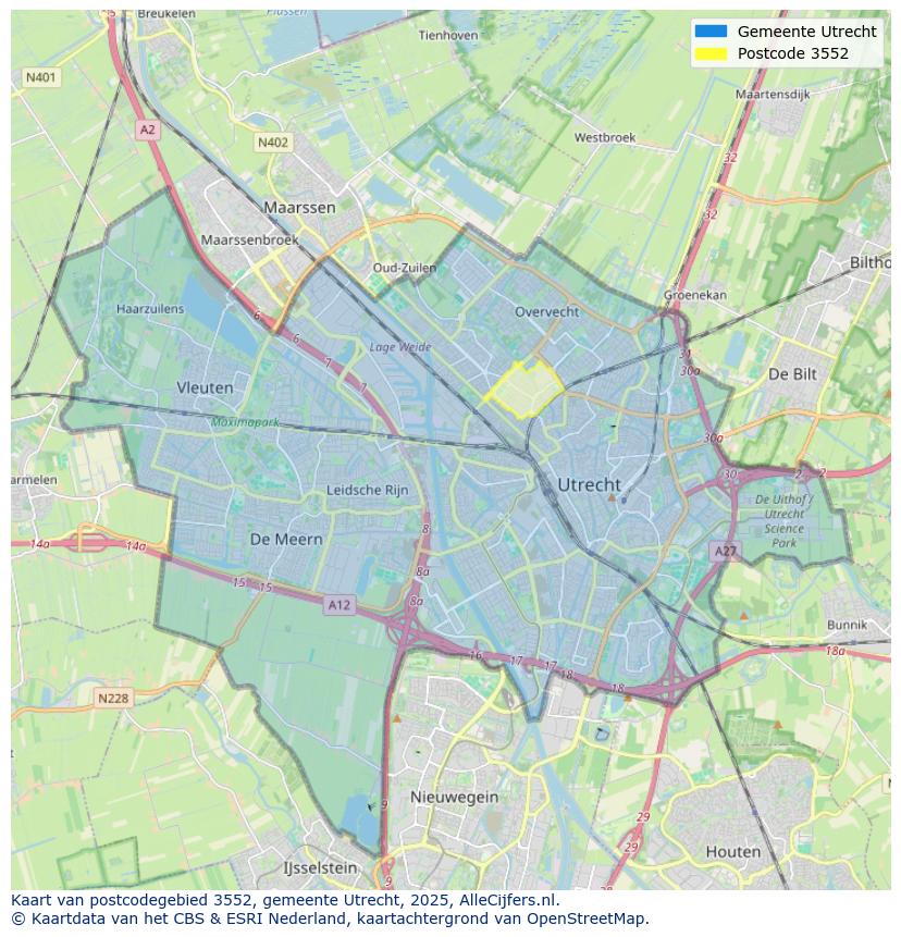 Afbeelding van het postcodegebied 3552 op de kaart.