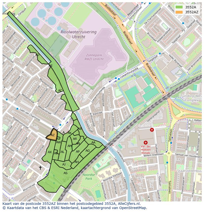 Afbeelding van het postcodegebied 3552 AZ op de kaart.