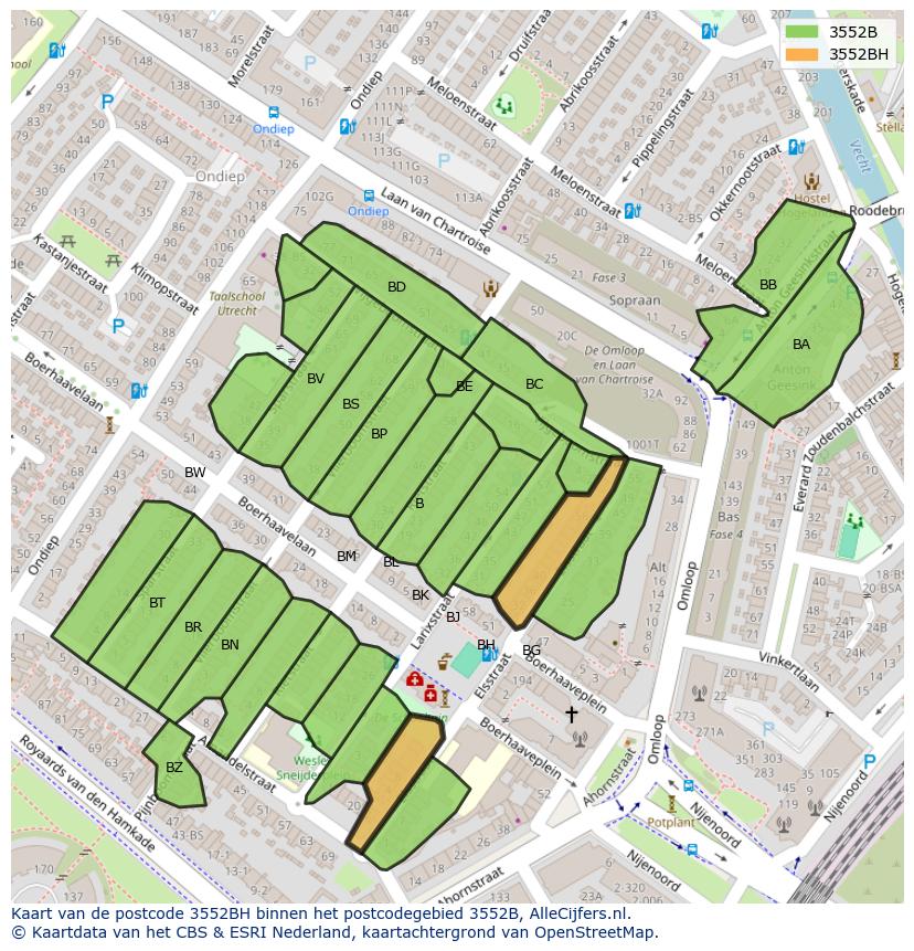 Afbeelding van het postcodegebied 3552 BH op de kaart.